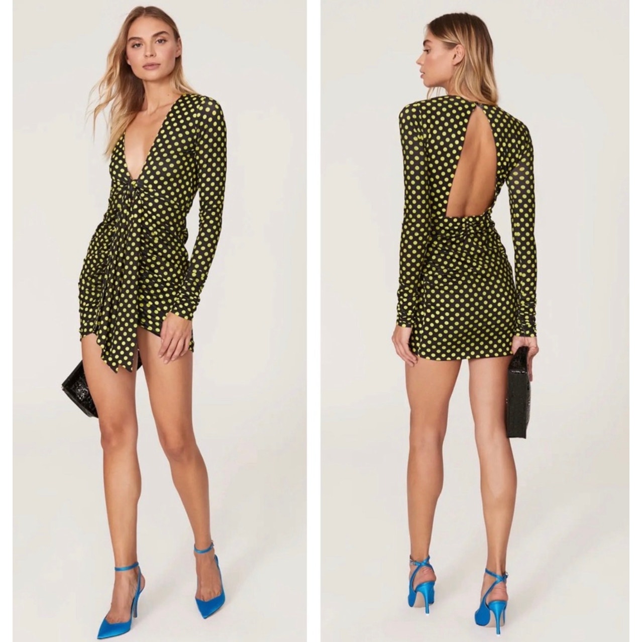 Le Superbe Elastica Polka Dot Ruched Long Sleeves Dress Size Medium